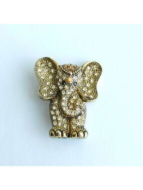 Golden Crystal Elephant Brooch Pin